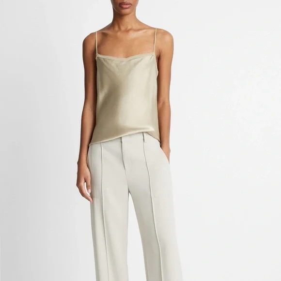 New! Vince Chiffon-Trim 100% Silk Camisole Adjustable Spaghetti Straps - Picture 4 of 8